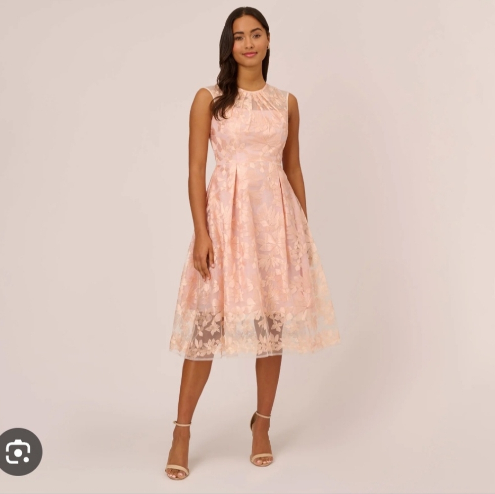Adrianna Papell Blush Floral Lace Midi Dress
